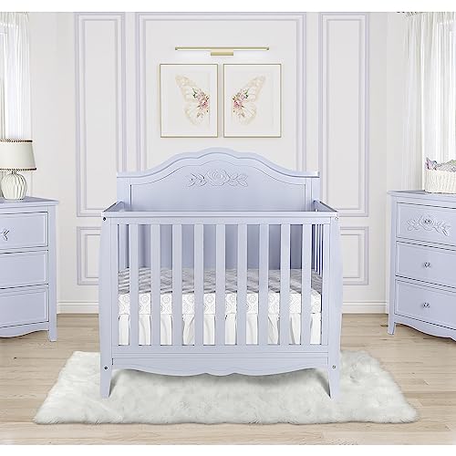 SweetPea Baby Rose 4-in-1 Convertible Mini Crib in Lavender, JPMA Certified Baby Crib, Non-Toxic Finish, New Zealand Pinewood, with 3 Mattress Height Settings from Dream On Me