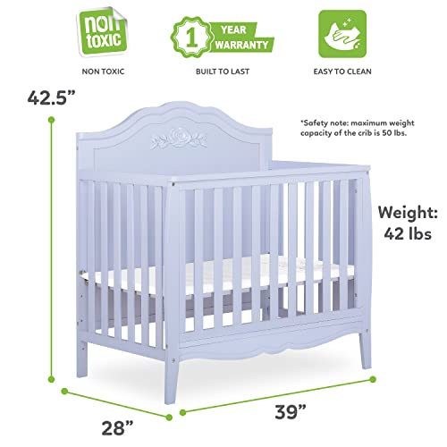 SweetPea Baby Rose 4-in-1 Convertible Mini Crib in Lavender, JPMA Certified Baby Crib, Non-Toxic Finish, New Zealand Pinewood, with 3 Mattress Height Settings from Dream On Me