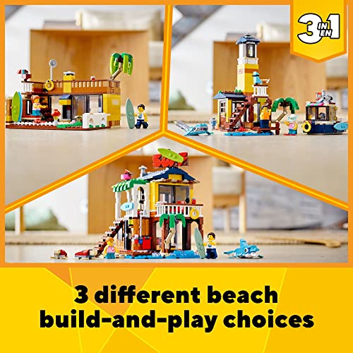 LEGO Creator 3-in-1 Surfer Beach House 31118 - Featuring Lighthouse, Pool House, Boat, 2 Minifigures, Dolphin Figure, Great Summer Building Toy Set for Kids, Girls, and Boys Ages 8+ by LEGO