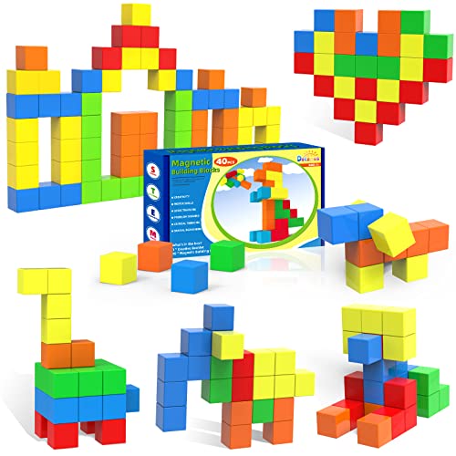 Dolanus Magnetic Blocks for Toddler Toys - 40 Pieces, Max Magnets Strong Magnetic Building Tiles for Kids, STEM Sensory Cube for Preschool, Gift for Boys Girls Age 3 4 5 6 7 Year Old, 1.0 Inch by Dolanus