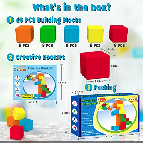 Dolanus Magnetic Blocks for Toddler Toys - 40 Pieces, Max Magnets Strong Magnetic Building Tiles for Kids, STEM Sensory Cube for Preschool, Gift for Boys Girls Age 3 4 5 6 7 Year Old, 1.0 Inch by Dolanus