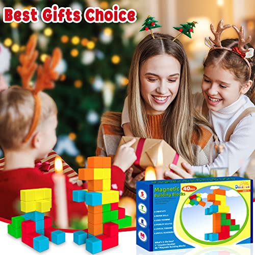 Dolanus Magnetic Blocks for Toddler Toys - 40 Pieces, Max Magnets Strong Magnetic Building Tiles for Kids, STEM Sensory Cube for Preschool, Gift for Boys Girls Age 3 4 5 6 7 Year Old, 1.0 Inch by Dolanus