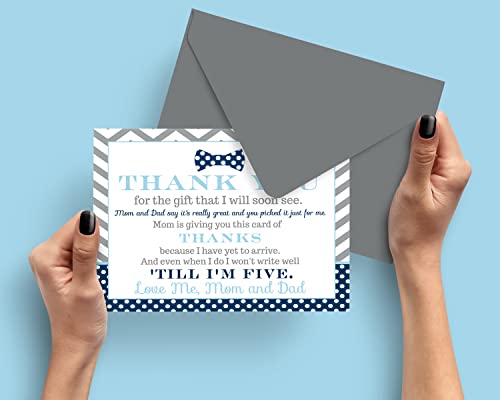 Bow Tie Baby Shower Thank You Cards with Envelopes (15 Pack) Oh Boy Theme Supplies Navy and Grey â Notecard Thanks from Baby Boy - A6 Flat Stationery Set Printed (4 X 6 inches) Paper Clever Party from 