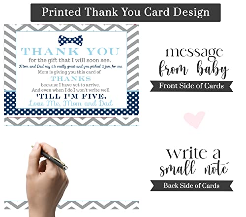 Bow Tie Baby Shower Thank You Cards with Envelopes (15 Pack) Oh Boy Theme Supplies Navy and Grey â Notecard Thanks from Baby Boy - A6 Flat Stationery Set Printed (4 X 6 inches) Paper Clever Party from 