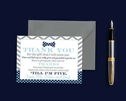 Bow Tie Baby Shower Thank You Cards with Envelopes (15 Pack) Oh Boy Theme Supplies Navy and Grey â Notecard Thanks from Baby Boy - A6 Flat Stationery Set Printed (4 X 6 inches) Paper Clever Party from 