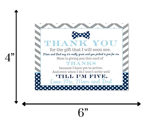 Bow Tie Baby Shower Thank You Cards with Envelopes (15 Pack) Oh Boy Theme Supplies Navy and Grey â Notecard Thanks from Baby Boy - A6 Flat Stationery Set Printed (4 X 6 inches) Paper Clever Party from 