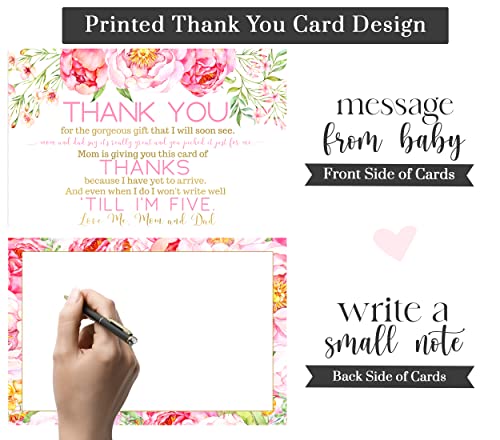 Cottage Floral Baby Shower Thank You Cards with Envelopes (15 Pack) Rustic Flowers Supplies Pink and Gold â Cute Thanks from Baby Girls - A6 Flat Stationery Set Printed (4 X 6 inches) by 