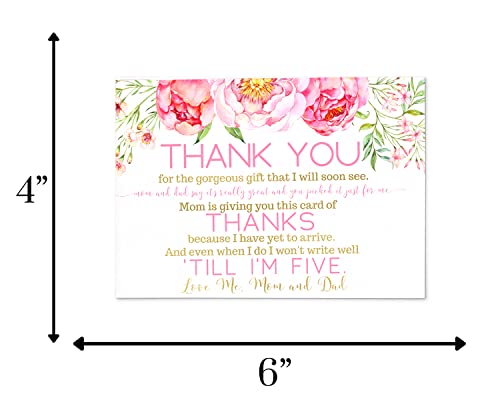 Cottage Floral Baby Shower Thank You Cards with Envelopes (15 Pack) Rustic Flowers Supplies Pink and Gold â Cute Thanks from Baby Girls - A6 Flat Stationery Set Printed (4 X 6 inches) by 