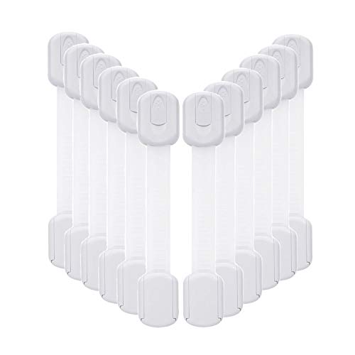 12 Pack Baby Proofing Cabinet Strap Locks - Vkania Kids Proof Kit - Child Safety Drawer Cupboard Oven Refrigerator Adhesive Locks - Adjustable Toilets Seat Fridge Latches - No Drilling by