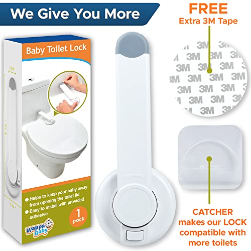 Toilet Lock Child Safety - Ideal Baby Proof Toilet Seat Lock with 3M Adhesive | Easy Installation, No Tools Needed | Fits Most Toilet Seats - White (1 Pack) by Wappa