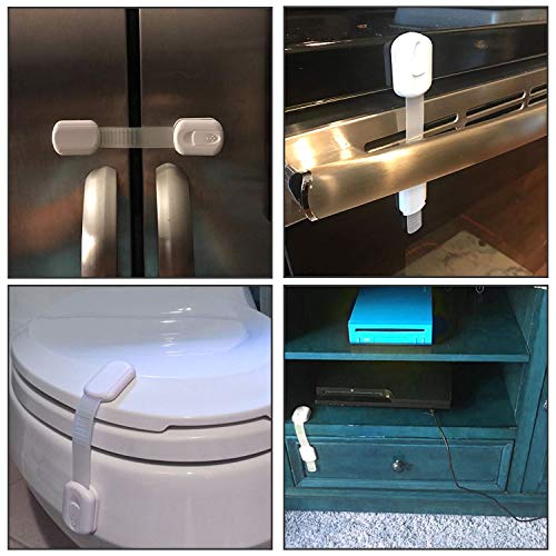 12 Pack Baby Proofing Cabinet Strap Locks - Vkania Kids Proof Kit - Child Safety Drawer Cupboard Oven Refrigerator Adhesive Locks - Adjustable Toilets Seat Fridge Latches - No Drilling by 