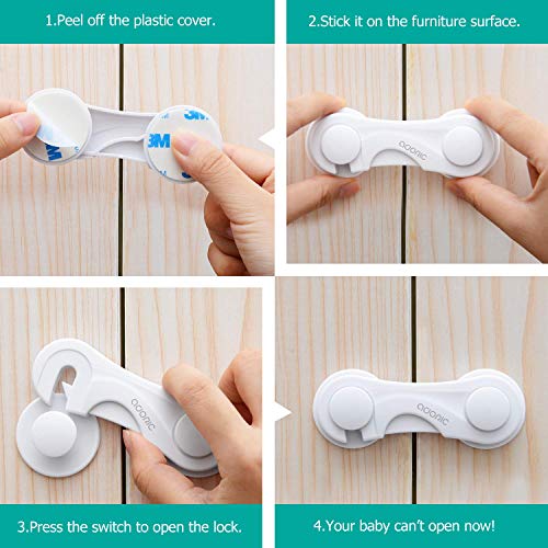 Cabinet Locks - Adoric Child Safety Locks 4 Pack - Baby Safety Cabinet Locks - Baby Proofing Cabinet Kitchen System with Strong Adhesive Tape from Adoric Life