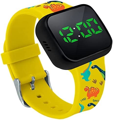 Potty Training Count Down Timer Watch With Lights And Music - Rechargeable, Dinosaur Yellow Band Engaging Pattern, Water Resistant, Potty Training Watch Yellow (No Vibration and No Alarm) by Athena Futures Inc.