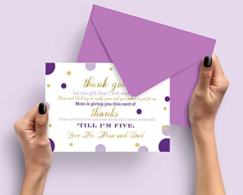 Purple and Gold Baby Shower Thank You Cards with Envelopes (15 Pack) Princess, Mermaid Theme Supplies Abstract Dots -Thank You Note from Baby - A6 Flat Stationery Set Printed (4 x 6 Inches) from 