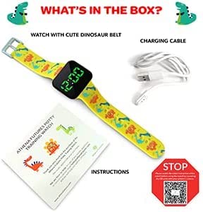Potty Training Count Down Timer Watch With Lights And Music - Rechargeable, Dinosaur Yellow Band Engaging Pattern, Water Resistant, Potty Training Watch Yellow (No Vibration and No Alarm) by Athena Futures Inc.