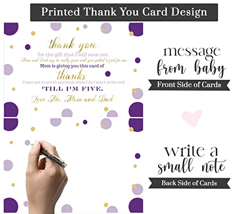 Purple and Gold Baby Shower Thank You Cards with Envelopes (15 Pack) Princess, Mermaid Theme Supplies Abstract Dots -Thank You Note from Baby - A6 Flat Stationery Set Printed (4 x 6 Inches) from 
