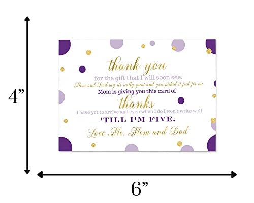 Purple and Gold Baby Shower Thank You Cards with Envelopes (15 Pack) Princess, Mermaid Theme Supplies Abstract Dots -Thank You Note from Baby - A6 Flat Stationery Set Printed (4 x 6 Inches) from 