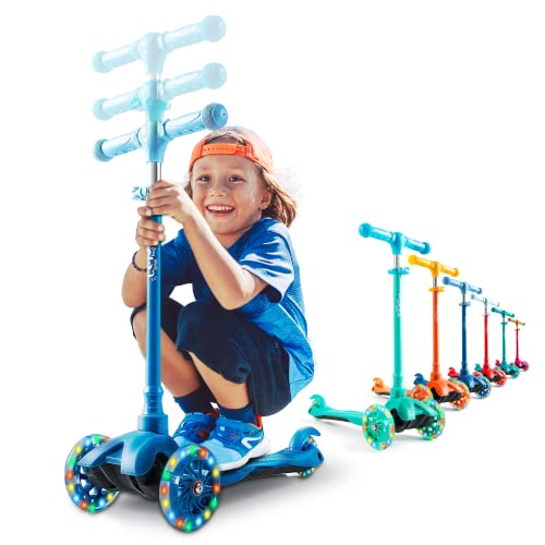 Kicksy Scooter for Kids Ages 3-12. Light & Sturdy 3 Wheel Adjustable Height for Toddler Boys & Girls. LightUp LED Wheels. Age 3+ for Indoor & Outdoor Play. Best Toy & Kids Gift w Anti-Slip Deck Cruise by Kicksy