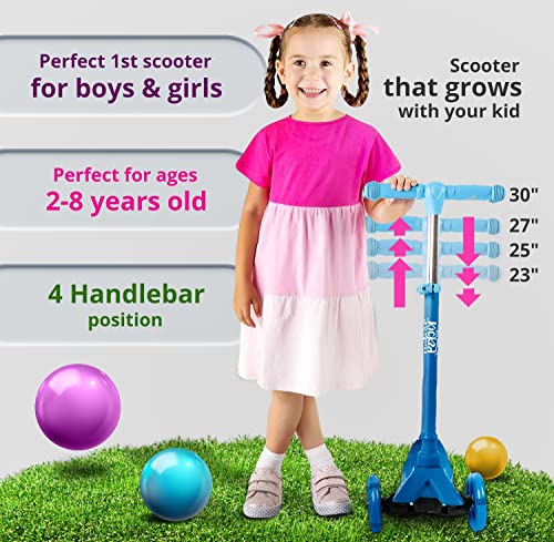 Kicksy Scooter for Kids Ages 3-12. Light & Sturdy 3 Wheel Adjustable Height for Toddler Boys & Girls. LightUp LED Wheels. Age 3+ for Indoor & Outdoor Play. Best Toy & Kids Gift w Anti-Slip Deck Cruise by Kicksy