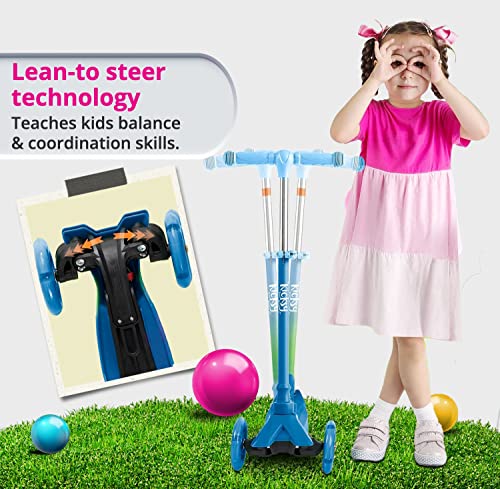 Kicksy Scooter for Kids Ages 3-12. Light & Sturdy 3 Wheel Adjustable Height for Toddler Boys & Girls. LightUp LED Wheels. Age 3+ for Indoor & Outdoor Play. Best Toy & Kids Gift w Anti-Slip Deck Cruise by Kicksy