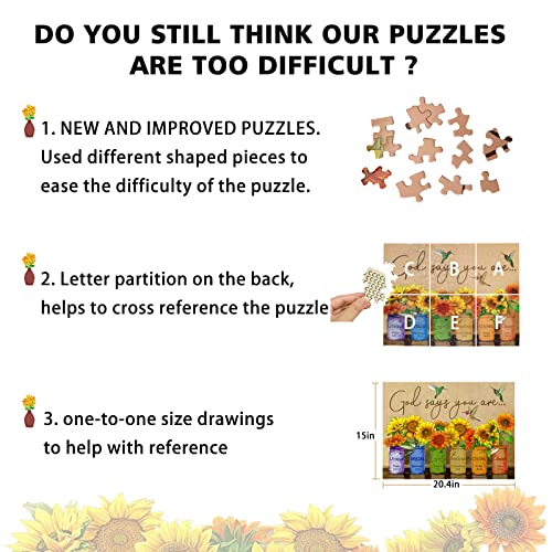 Sunflower Puzzle 500 Piece Puzzles for Adults - Retro Sunflowers and Farmhouse Yellow Flower Hummingbird Animal Inspirational Wooden Jigsaw Puzzles for Family Activities Games - God Says You are from BLIOWL