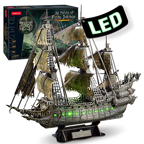 CubicFun 3D Puzzles for Adults Crafts for Adults Gifts for Men Women Green LED Flying Dutchman 360 Pieces Pirate Ship Family Games Birthday Gifts for Men, Lighting Ghost Ship Room Decor Model Kits from CubicFun
