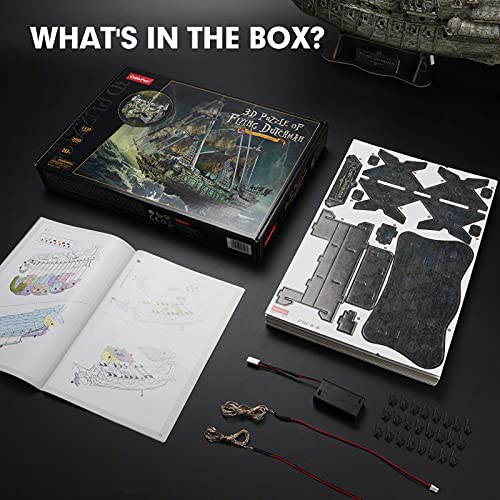 CubicFun 3D Puzzles for Adults Crafts for Adults Gifts for Men Women Green LED Flying Dutchman 360 Pieces Pirate Ship Family Games Birthday Gifts for Men, Lighting Ghost Ship Room Decor Model Kits from CubicFun