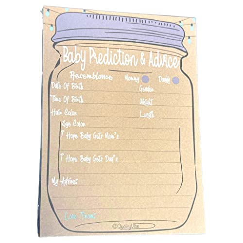 QualityVibe Baby Prediction and Advice Cards Set Of 50. Baby Shower Activity Games. Kraft Style & Mason Jar Background. Thick and easy to write on with any Pen. by QualityVibe