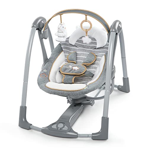 Ingenuity Boutique Collection Deluxe 5-Speed Portable Baby Swing with Battery-Saving Technology - Bella Teddy, Swing 'n Go, 0-9 Months from Kids II - (Carson, CA)