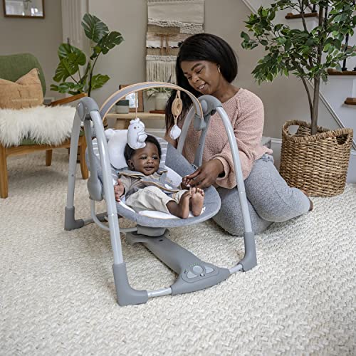 Ingenuity Boutique Collection Deluxe 5-Speed Portable Baby Swing with Battery-Saving Technology - Bella Teddy, Swing 'n Go, 0-9 Months from Kids II - (Carson, CA)