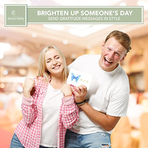 Decorably 24 Gold-Foiled Butterfly Thank You Cards with Envelopes, 6 Designs Butterfly Birthday Card, Blank Card, Stationery Thank You Cards, Note Cards with Envelopes Blank Inside, Stationary Cards by Decorably