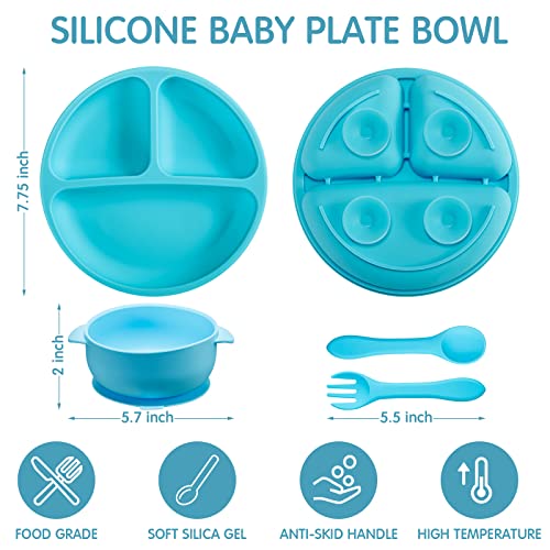 9 Pcs Silicone Baby Toddler Suction Plates Baby Bowls with Suction Toddler Bowls Set Kids Utensils Divided Plate Baby Boy Girl Feeding Set with Spoon Fork Dishwasher and Microwave Safe (Bright Colors) from Chengu