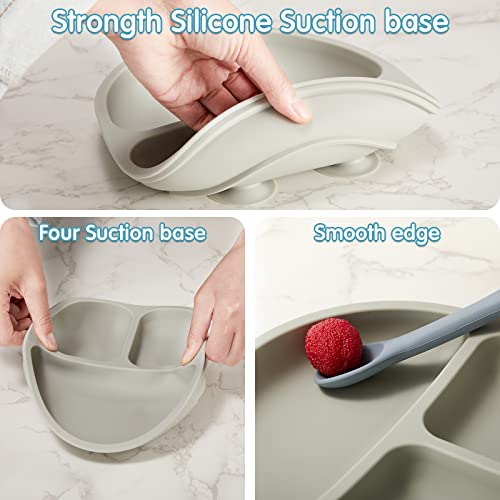 9 Pcs Silicone Baby Toddler Suction Plates Baby Bowls with Suction Toddler Bowls Set Kids Utensils Divided Plate Baby Boy Girl Feeding Set with Spoon Fork Dishwasher and Microwave Safe (Bright Colors) from Chengu
