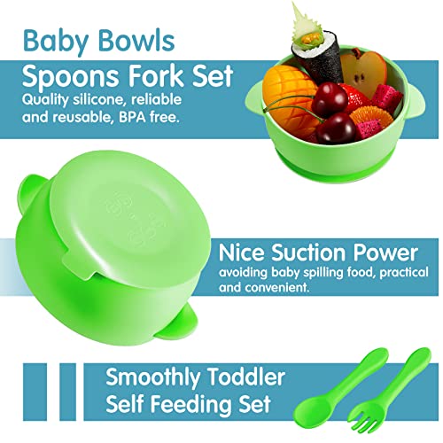 9 Pcs Silicone Baby Toddler Suction Plates Baby Bowls with Suction Toddler Bowls Set Kids Utensils Divided Plate Baby Boy Girl Feeding Set with Spoon Fork Dishwasher and Microwave Safe (Bright Colors) from Chengu