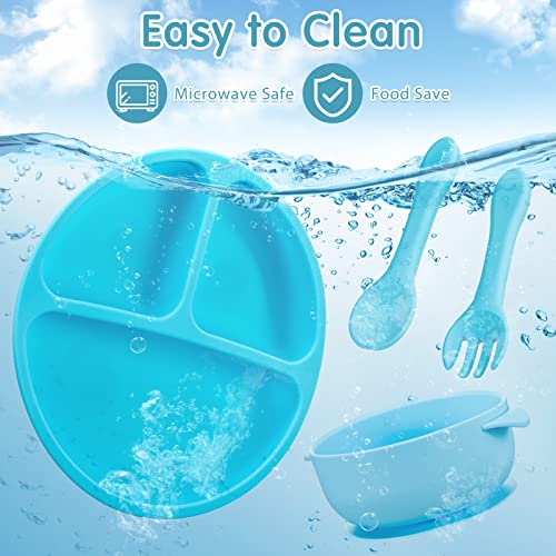 9 Pcs Silicone Baby Toddler Suction Plates Baby Bowls with Suction Toddler Bowls Set Kids Utensils Divided Plate Baby Boy Girl Feeding Set with Spoon Fork Dishwasher and Microwave Safe (Bright Colors) from Chengu