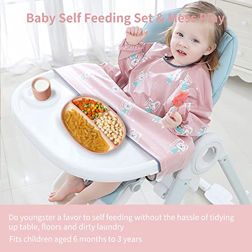 Utezena Baby Led Weaning Supplies, Silicone Baby Feeding Set - Baby Bowl Plates With Suction Cup Spoon Fork Feeder Coverall Bib - First Stage BLW Eating Utensils 6-12 Months (Dark Pink) from Utezena