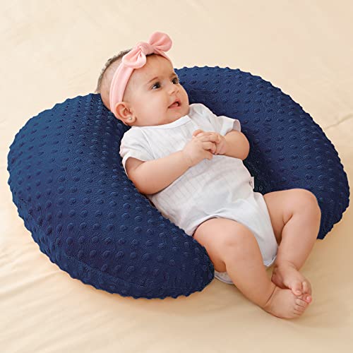QUENESS Nursing Pillow and Positioner, Breastfeeding, Bottle Feeding, Baby Sitting Support with Removable Ultra Soft Minky Cover, Tummy Time Support for Baby Boys and Girls (Estate Blue) from QUENESS