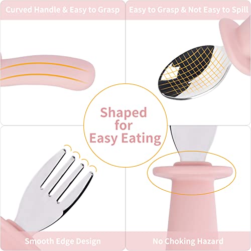Utezena Baby Led Weaning Supplies, Silicone Baby Feeding Set - Baby Bowl Plates With Suction Cup Spoon Fork Feeder Coverall Bib - First Stage BLW Eating Utensils 6-12 Months (Dark Pink) from Utezena