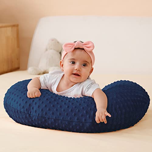 QUENESS Nursing Pillow and Positioner, Breastfeeding, Bottle Feeding, Baby Sitting Support with Removable Ultra Soft Minky Cover, Tummy Time Support for Baby Boys and Girls (Estate Blue) from QUENESS