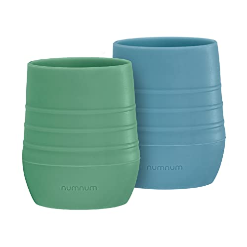 NumNum Tiny Training Cup | Baby's First Cup | 100% Silicone Non-Slip Open Cup for Baby Drinking and Self Feeding Development | BPA Free Drop-Proof | for Infants 4 months+, 2 ounce (Blue/Glacier Green) by 