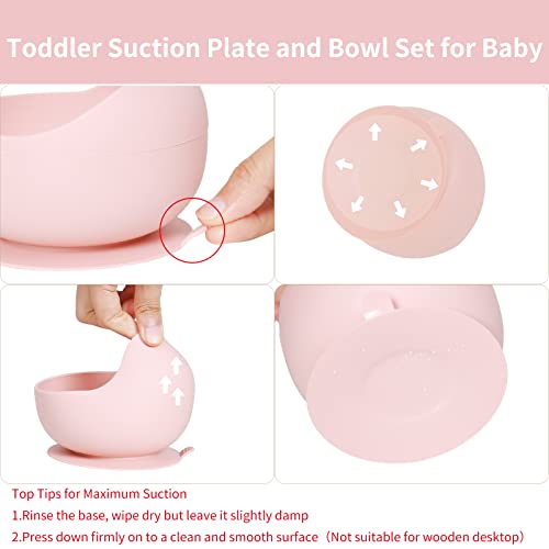 Utezena Baby Led Weaning Supplies, Silicone Baby Feeding Set - Baby Bowl Plates With Suction Cup Spoon Fork Feeder Coverall Bib - First Stage BLW Eating Utensils 6-12 Months (Dark Pink) from Utezena