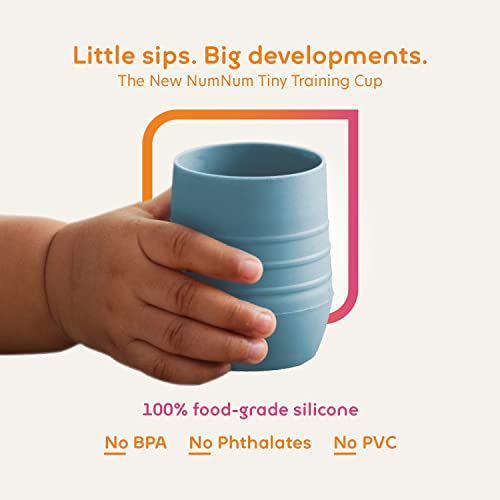 NumNum Tiny Training Cup | Baby's First Cup | 100% Silicone Non-Slip Open Cup for Baby Drinking and Self Feeding Development | BPA Free Drop-Proof | for Infants 4 months+, 2 ounce (Blue/Glacier Green) by 