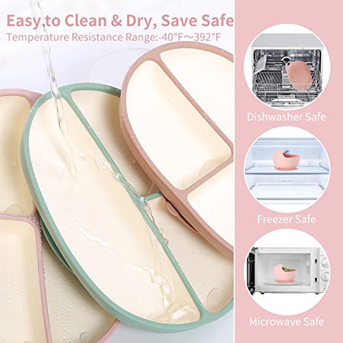 Utezena Baby Led Weaning Supplies, Silicone Baby Feeding Set - Baby Bowl Plates With Suction Cup Spoon Fork Feeder Coverall Bib - First Stage BLW Eating Utensils 6-12 Months (Dark Pink) from Utezena