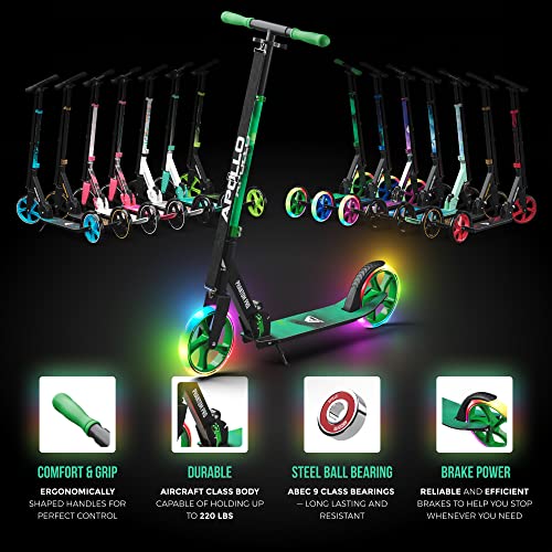 APOLLO LED Scooter - Kick Scooters for Adults, Scooters for Kids 6-10 Years Up - LED Light Up Scooter Wheels - LED Scooter Wheels - Adult Scooter LED Lights for Scooter - Foldable, 20lbs from Apollo