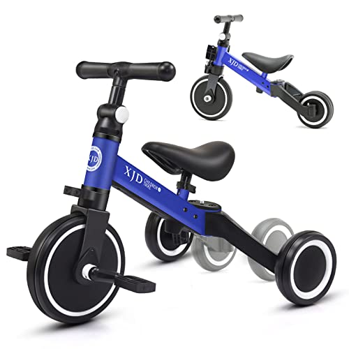 XJD 3 in 1 Kids Tricycles for 10 Month to 3 Years Old Kids Trike Toddler Bike Boys Girls Trikes for Toddler Tricycles Baby Bike Infant Trike with Adjustable Seat Height and Removable Pedal (Blue,1) by XJD