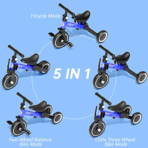 XJD 3 in 1 Kids Tricycles for 10 Month to 3 Years Old Kids Trike Toddler Bike Boys Girls Trikes for Toddler Tricycles Baby Bike Infant Trike with Adjustable Seat Height and Removable Pedal (Blue,1) by XJD