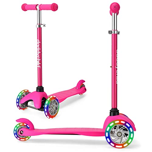 3 Wheel Scooters for Kids, Kick Scooter for Toddlers 2-6 Years Old, Boys and Girls Scooter with Light Up Wheels, Mini Scooter for Children (Pink) by DaddyChild