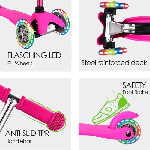 3 Wheel Scooters for Kids, Kick Scooter for Toddlers 2-6 Years Old, Boys and Girls Scooter with Light Up Wheels, Mini Scooter for Children (Pink) by DaddyChild