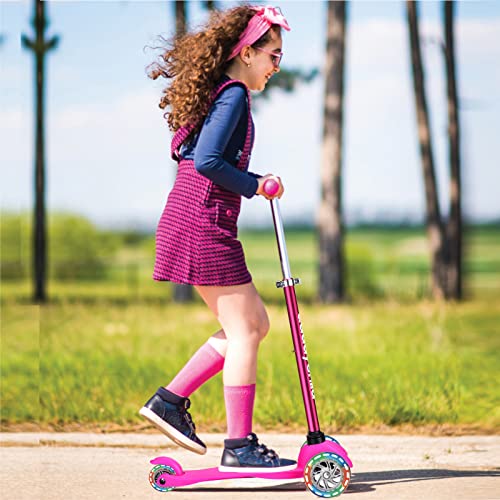 3 Wheel Scooters for Kids, Kick Scooter for Toddlers 2-6 Years Old, Boys and Girls Scooter with Light Up Wheels, Mini Scooter for Children (Pink) by DaddyChild