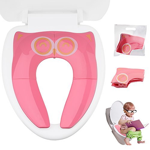 Gimars Non Slip No Falling Travel Folding Portable Potty Training Seat Fits Most Toilets, 6 Large Non-slip Silicone Pad, Home Reusable with Carry Bag for Toddlers Kids Boy Girl, Pink by Gimars